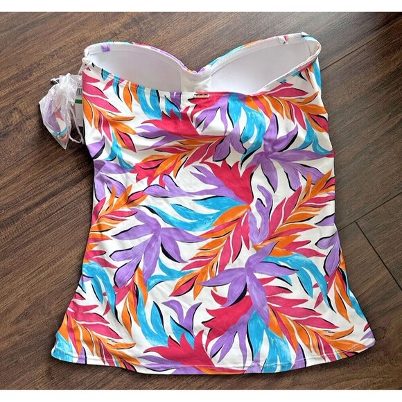 Anne Cole Women's Dance Floor Palm Twist Front Bandeaukini Swim Top Multicolor L - Picture 8 of 9